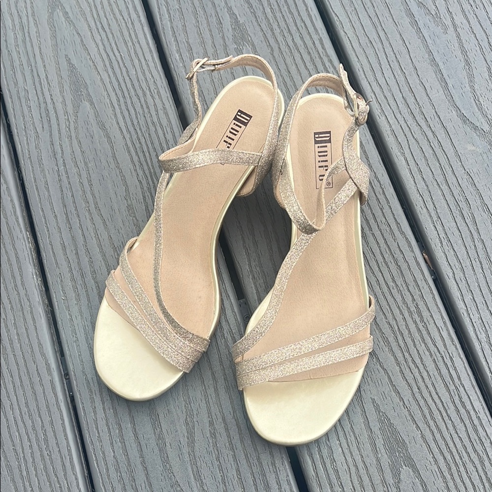 Gold Glitter Sandal Kitten Heels